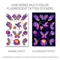 OHB-017 Waterproof fluorescent butterfly and rose flower temporary tattoo stickers - Fluorescent OHB-017