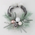 Christmas wreath with pink and white ornaments and a transparent ribbon on pine branches - Champagne - B-style Half Wreath