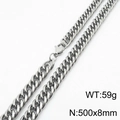 Collana a catena barbazzale in acciaio argento 8mm di larghezza e 500mm di lunghezza - 8mm x 500mm