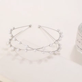 Elegant silver metal twisted headband with white pearls for women hair accessories - Silver