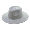 Unisex wide brim straw Panama hat with dark blue and beige woven texture for sun protection - M (56-58cm) / Navy Blue