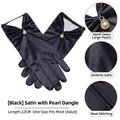 Elegant 22cm black satin bridal gloves with hand-stitched pearl bead decorations - One Size / Black