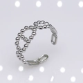 Adjustable silver stainless steel open ring with minimalist beaded crown design - b14 Crown Abstract Geometric / Silver