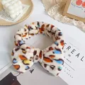 Soft plush headband with colorful leopard print and oversized bow for women - White Multi-Color Leopard
