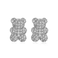 Close-up of sparkling silver bear stud earrings set with brilliant rhinestones - Little Bear Studs / White Gold