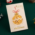 Stereo Christmas card with gold stamping, red ribbon, bells, and holiday motifs - Off-White Christmas Ball - Greeting Card