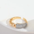 Macro shot of two-tone adjustable ring featuring half chain and half micro-pave zircon detail - Chain Style