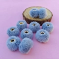 Soft 20mm blue faux rabbit fur pompom beads with golden metal core for DIY jewelry making - Grey Blue