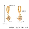 Gold stainless steel star hoop earrings with sparkling zircon pendants for women - Minimalist Star Pendant Earrings (Q151)