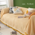 Nordic textured yellow sofa cover with decorative fringe on a three-seater sofa - 90*90cm / Yellow