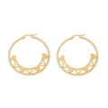Polished gold stainless steel hoop earrings featuring hollow and solid heart charms - Heart