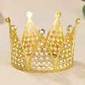 Macro shot of golden alloy crown with shimmering crystals for cake and flower decor - Gold with AB Rhinestones