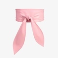 Elegant light pink soft PU leather wrap obi belt with decorative bow tie closure - Regular Size / Pink