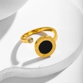 Gold Roman numeral open ring with black disc inlay and sparkling single crystal gem - Gold