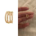 Four-layer gold ear cuff with micro-paved zircons and non-piercing French design - 30015-Gold Multi Layer Full Drill Single