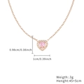 Rose gold heart pendant necklace with pink cubic zirconia and detailed size measurements - Heart Necklace / Rose Gold (Pink Stone)