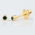 Clou d'oreille en acier inoxydable plaqué or 24 carats avec cristal rond vert - Mai (Émeraude)
