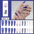 Blue checkerboard and glitter heart press-on nails in long ballet style shape - CBLCY-42 Blue Pink Hearts Checkerboard