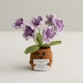 Handmade crochet lily of the valley potted plant in purple and green with smiling pot - Daisy Purple