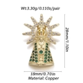 Gold copper Virgin Mary pendant with white shell inlay and green cubic zirconia accents - DBN154-08 (Green Zirconia Madonna Image)