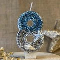 Number 8 ocean themed birthday candle with blue and silver sequins and seashells - Number 8