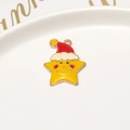 Yellow star charm with red Santa hat and smiling face, DIY Christmas alloy pendant - 15# Smiley Star (20*26mm)