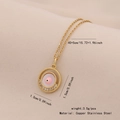 Collana dorata con ciondolo occhio rosa e zirconi cubici su catena a maglia O - Stile Tondo d'Oro (7#)