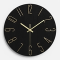 Modern black wood grain wall clock with artistic creative gold numerals and hands - Black Dial Champagne Gold