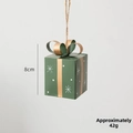 Dark green Christmas gift box ornament with snowflakes, gold bow, 8cm height decor - Green