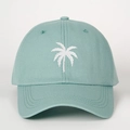 Mint green baseball cap with white palm tree embroidery and adjustable cotton twill strap - Adjustable / Aqua Green