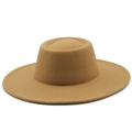 Detail of camel wool fedora hat featuring flat brim and oval indented crown top - M (56-58cm) / Camel