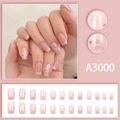 Uñas postizas cortas francesas rosa perlado con lazos dulces, set completo de 24 piezas - Estilo De Lazo Rosa Francés (Estilo De Pegamento A3000)