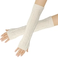 Knitted long fingerless gloves in cream white cable knit pattern for women's arm warming - One Size / White
