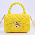 Mini yellow jelly handbag with quilted pattern, heart buckle and golden chain strap - Yellow