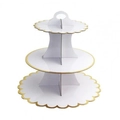 Three-tier white cardboard cupcake stand with elegant gold foil scalloped edges - White Lace Trim