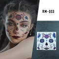 Waterproof Day of the Dead face tattoo RM-033 with skull flower and heart patterns - Blue Purple Pink Heart Skull(RM-033)