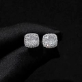Elegant cushion-cut cubic zirconia halo stud earrings in a polished silver finish - White