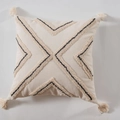 Moroccan style square cushion cover in cream with black geometric tufted tassels - Style I-Black X Embroidered Tassel