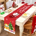 Kerst tafelloper met sneeuwpop, kerstman en rendier ontwerpen op een houten tafel - 181x35.5cm / Rood Kerst Sneeuwpop Rendier