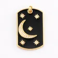 Rectangle black enamel moon and star pendant charm with gold metal trim and zircons - Star Moon Card-Black