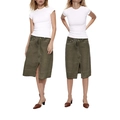 Army green denim midi skirt with front slit design and high waist for a slim fit look - XS / White (Slightly Transparent)