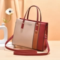 Elegante handtas met kleurblokken in beige, bruin en rood en afneembare schouderriem - Rood