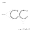 Silver twisted C-shaped hoop earrings in stainless steel with 3.2cm outer diameter - F487-Twisted C-Shape / Steel