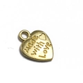 Golden heart charm pendant with Made with Love engraving for DIY jewelry making - 12*10mm / Gold