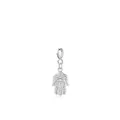 925 sterling silver Hamsa hand pendant with intricate cloud patterns and palm eye engraving - 925 Sterling Silver