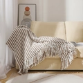 Hand-knitted chenille throw blanket in brown and white weave with decorative fringe - 130*170CM (with tassels) 750g / Dark Khaki