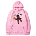 Sweat à capuche rose d'Halloween avec imprimés de sorcière et citrouille, manches longues - S / Rose