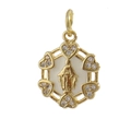 Close-up of gold plated Virgin Mary cross pendant with zircon heart details - 12-Six Hearts Surrounded Virgin Mary
