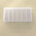 Detailed view of a transparent 6-compartment PP plastic storage box for small items - Vertical 6 Compartments/21x10x3cm