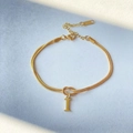 Double-layer gold snake chain bracelet with letter I pendant and lobster clasp - Gold-I